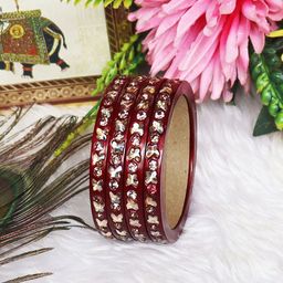 TAJ BRIDAL STORE 4-Pcs Kundan Studded Bangles-image-16