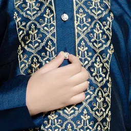 NFC CREATION Boys Ethnic Motifs Embroidered Regular Thread Work Dupion Silk Kurta with Patiala image 2