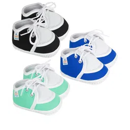 Neska Moda 0 To 6 Months Newborn Baby Boys & Girls Pack of 3 Pair Soft Cotton Lace Booties (Toe to Heel Length - 10 cm, Black, Blue, Light Green)-image-57