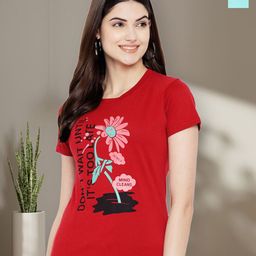Dreambe Women Pack of 2 Floral Printed Round Neck Cotton Regular Fit T-shirts-image-33