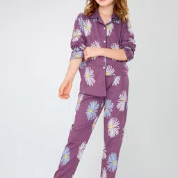 Zeyo Girls Floral Printed Pure Cotton Night suit-picture-16