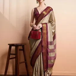 SILKWEAR Ethnic Motifs Zari Silk Cotton Kanjeevaram Saree-picture-39