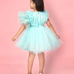 BAESD Polka Dot Print Flutter Sleeve Net Fit & Flare Dress image 5