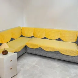 BIGGER FISH Yellow 12 Pieces 6 Seater Velvet Sofa Covers-16