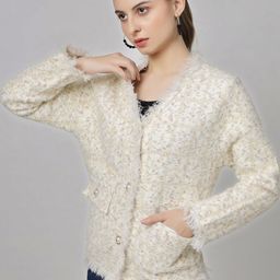 KALINI Self Design Long Sleeve Woolen Overcoat-image-33