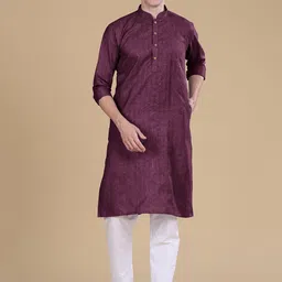 Anouk Striped Thread Work Mandarin Collar Cotton Straight Kurta-picture-48