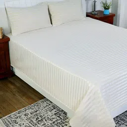 Aura Off White Striped Cotton Double King Bed Cover-image-6
