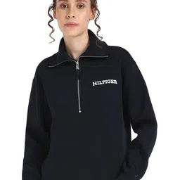 Tommy Hilfiger Fashion Women Cotton Embroidered Mock Collar Pullover Sweatshirt-image-8