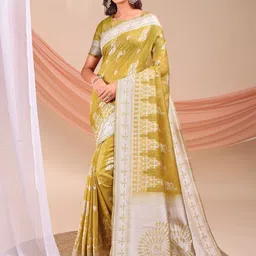 ALAGINI Woven Design Zari Pure Linen Saree-image-42