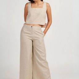Creatures of Habit Linen Crop Tank Top With Wide Leg Trouser-image-33