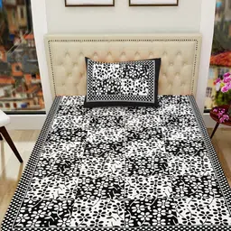 POORAK Grey & White Jaipuri Print 104 TC Single Bedsheet with 1 Pillow Covers-image-71