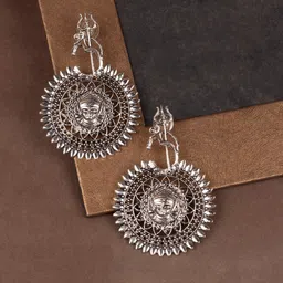 Sangria Silver-Plated Contemporary Oxidised Drop Earrings-29
