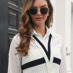 Oh Rare Women Striped Crop Sweater Vest-image-17