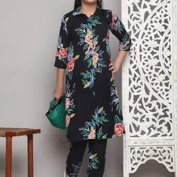 Aika Girls Floral Printed Shirt Collar Kurta With Trouser-22