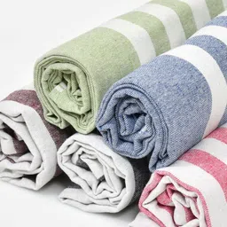 Aura 5Pcs Pink & Green Striped Cotton Hand Towels-17