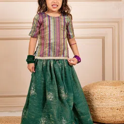 Jilmil Girls Woven Design Gotta Patti Ready to Wear Cotton Lehenga & Choli-picture-34
