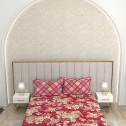 Pure Decor Maroon & White Floral Queen Bedsheet with 2 Pillow Covers-picture-28