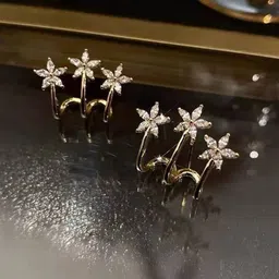 Celestique Gold-Plated Cubic Zirconia Studded Contemporary Shaped Korean Studs-image-34