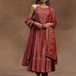Libas Floral Printed Regular Anarkali Kurta with Trousers & Dupatta-11