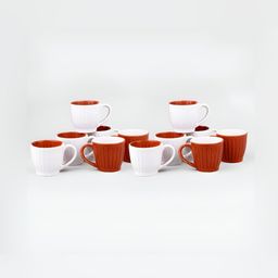 Storepedia Maroon & White 12 Pieces Textured Ceramic Glossy Cups-150 ml Each-image-40