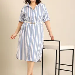The Pink Moon Women Plus Size Striped Shirt Midi Dress-picture-16