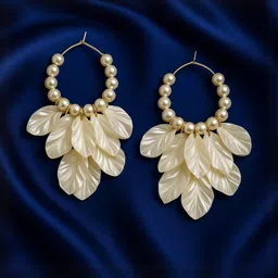 ISHTAARA Women Leaf Shaped Pearl Hoop Earrings-picture-39