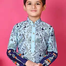 NFC CREATION Boys Printed Regular Dupion Silk Kurta with Pyjamas image 2