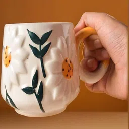 ACE THE SPACE White Floral Textured Ceramic Glossy Cup-9