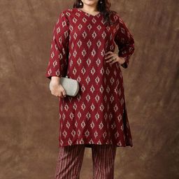 Sizeupp Printed Plus Size V-Neck Top with Trousers Co-Ords-picture-19