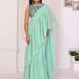 PATLANI STYLE Georgette Ruffle Embroidered Saree With Blouse-picture-32