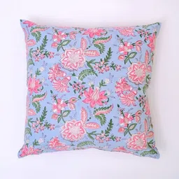 Block N Style Turquoise Blue & Pink Floral Printed Cotton Square Cushion Cover-23