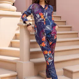NAINVISH Printed Mandarian Collared Neck Three Fourth Sleeve Shirt With Trouser Co-ord Set-picture-37