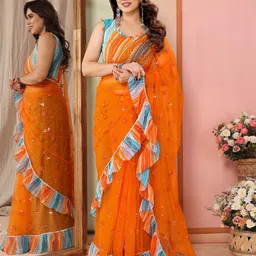ROOP SUNDARI SAREES Embellished Mirror Work Net Saree-10