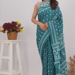 Shivanya Handicrafts Floral Pure Cotton Block Print Saree-image-99
