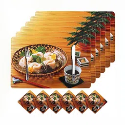 REVEXO 6Pc Brown & Green Printed Rectangle Costers & Table Placemats image 2