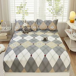 JC HOME White & Grey Geometric 220 TC King Bedsheet with 2 Pillow Covers-image-78