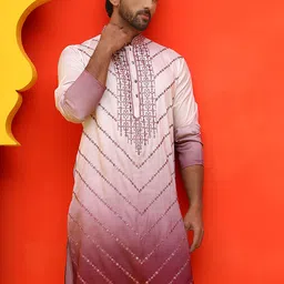 Jompers Ethnic Motifs Embroidered Mandarin Collar Sequinned Silk Cotton Straight Kurta-image-81