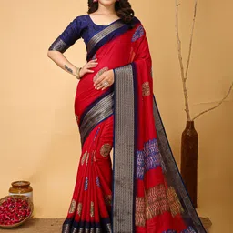 HERE&NOW Floral Zari Silk Cotton Banarasi Saree-picture-12