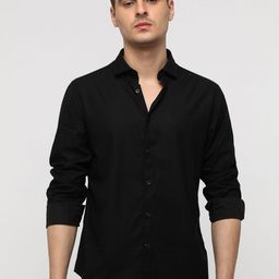 Crocodile Men Comfort Spread Collar Solid Cotton Casual Shirt-image-49