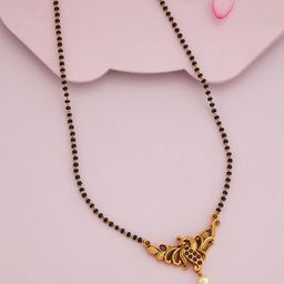 Kushal's Fashion Jewellery Gold-Plated Studded & Beaded Antique Mangalsutra-52