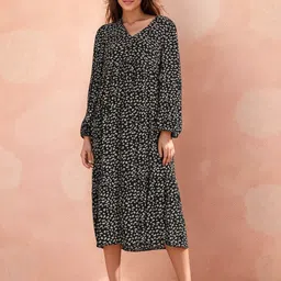 TIRA Women Floral Print Puff Sleeve A-Line Midi Dress-image-49