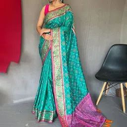 all about you Woven Design Zari Pure Silk Patola Saree-image-98