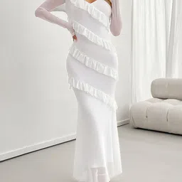 StyleCast Solid Ruffles Bodycon Maxi Dress-image-53