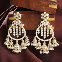 Priyaasi Gold-Plated Kundan Stone Studded & Pearls Beaded Contemporary Chandbalis-11
