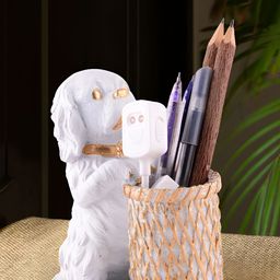 Zart White & Gold-Toned Dog Shaped Pen Stand-image-10