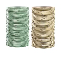 Guddan Set of 96 Pista & Beige Metal Bangles-image-44