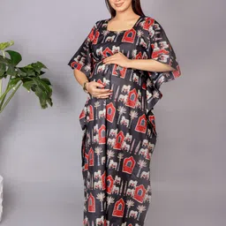 MOTHERHOOD BY SNEHAL Ethnic Motifs Print Flared Sleeve Maternity Kaftan Maxi Dress-picture-3