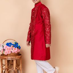 NFC CREATION Boys Embroidered Regular Sequinned Dupion Silk Kurta with Pyjamas image 5