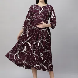 DZZO Floral Print Maternity Fit & Flare Midi Dress-picture-19