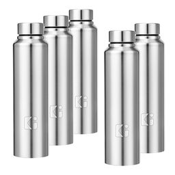 Kuber Industries Silver-Toned 5 Pieces Stainless Steel Water Bottle 1L-32